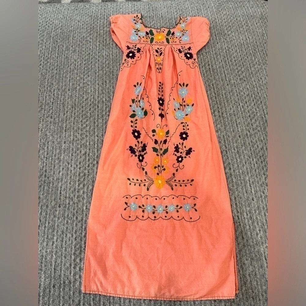 Girls Orange Mexican Embroidered Dress, EUC!